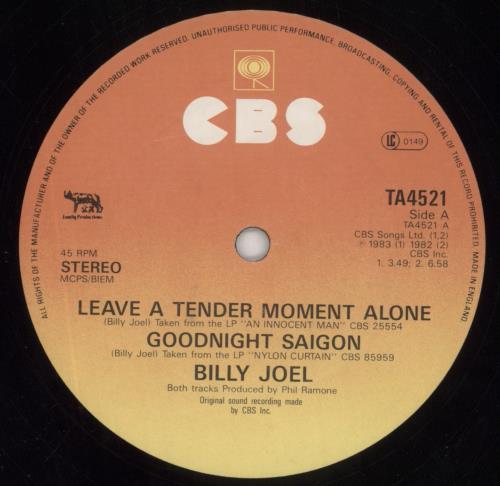 Billy Joel Leave A Tender Moment Alone 12" vinyl single (12 inch record / Maxi-single) UK BLY12LE35570