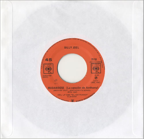Billy Joel Movin' Out (Anthony's Song) 7" vinyl single (7 inch record / 45) Mexican BLY07MO519318