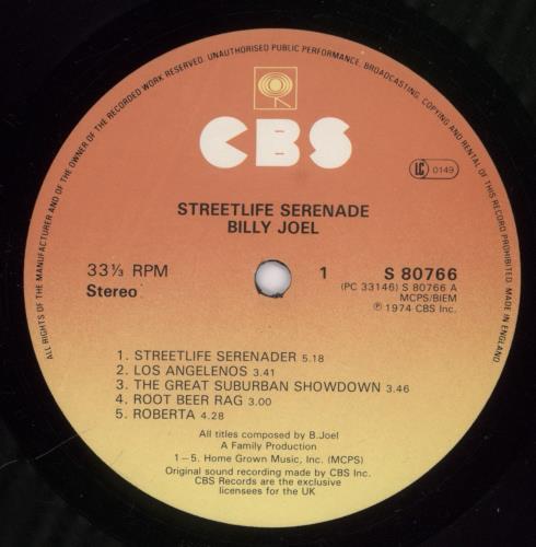 Billy Joel Streetlife Serenade vinyl LP album (LP record) UK BLYLPST569172