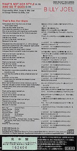 Billy Joel That's Not Her Style 3" CD single (CD3) Japanese BLYC3TH135729