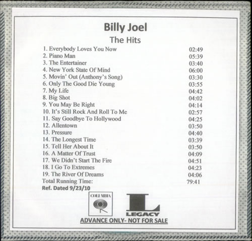 Billy Joel The Hits CD-R acetate US BLYCRTH524825