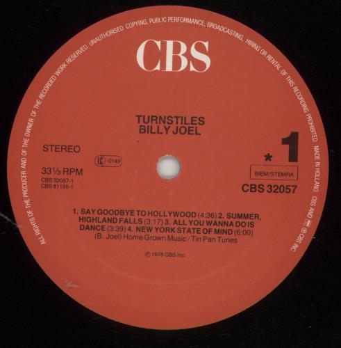 Billy Joel Turnstiles vinyl LP album (LP record) UK BLYLPTU867745