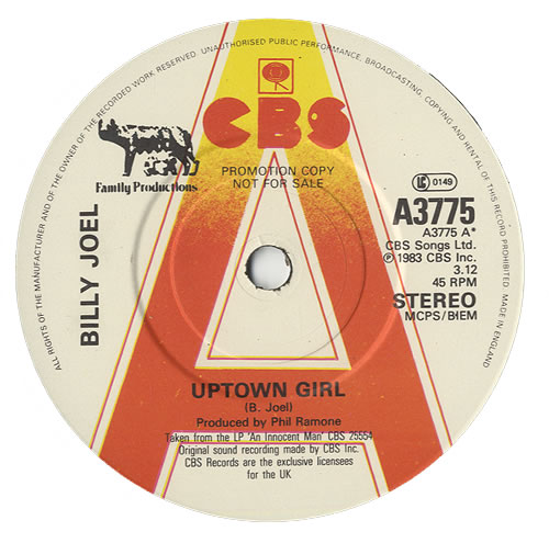 Billy Joel Uptown Girl - A Label 7" vinyl single (7 inch record / 45) UK BLY07UP379697