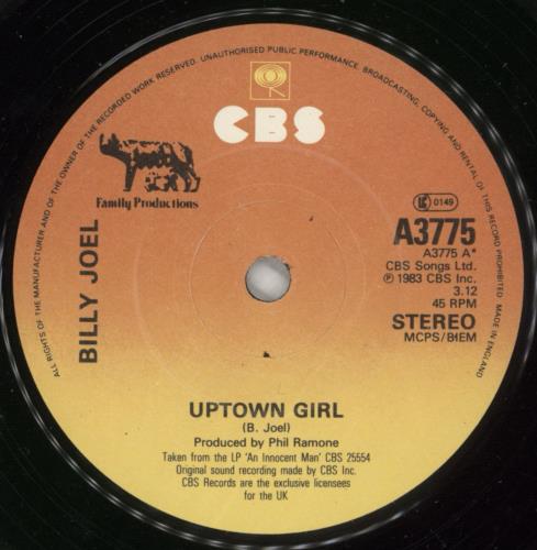 Billy Joel Uptown Girl - Graphic Sleeve - Solid 7" vinyl single (7 inch record / 45) UK BLY07UP689106