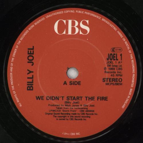 Billy Joel We Didn't Start The Fire 7" vinyl single (7 inch record / 45) UK BLY07WE572186