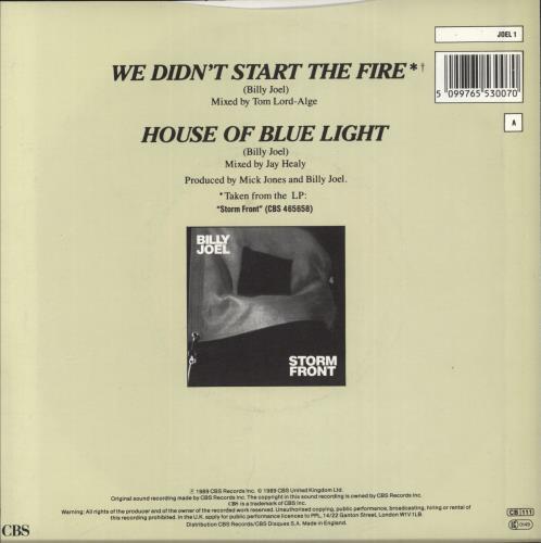 Billy Joel We Didn't Start The Fire 7" vinyl single (7 inch record / 45) UK BLY07WE572186