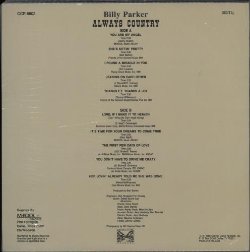 Billy Parker Always Country vinyl LP album (LP record) US 257LPAL763212
