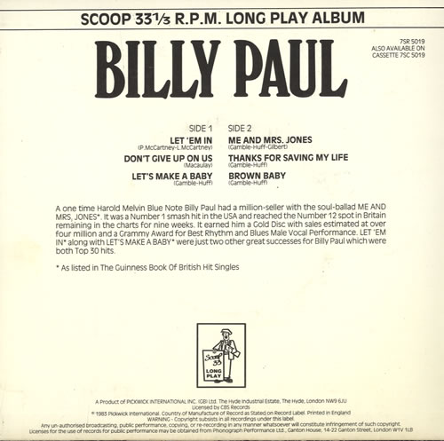 Billy Paul Billy Paul 7" vinyl single (7 inch record / 45) UK BYU07BI563945