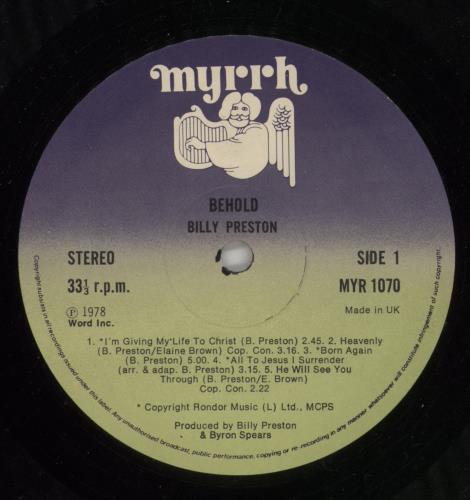 Billy Preston Behold vinyl LP album (LP record) UK BIPLPBE867553