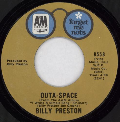 Billy Preston Outa-Space 7" vinyl single (7 inch record / 45) US BIP07OU776186