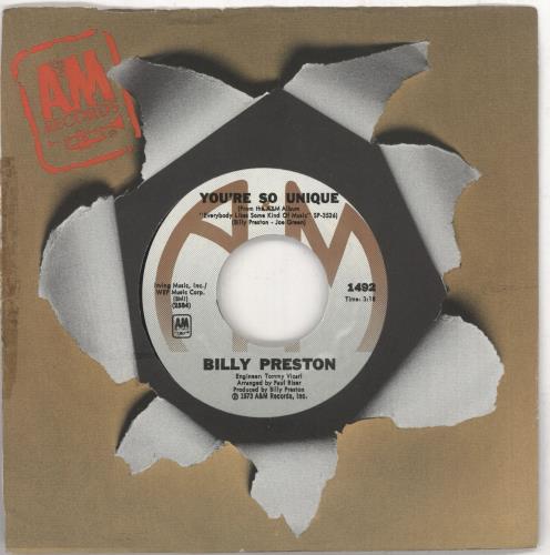 Billy Preston You're So Unique 7" vinyl single (7 inch record / 45) US BIP07YO741713