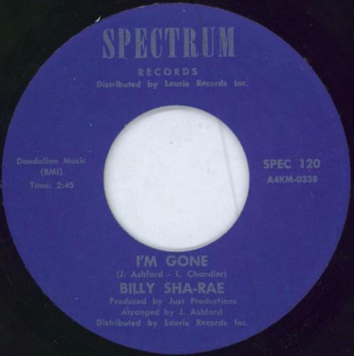 Billy Sha-Rae I'm Gone 7" vinyl single (7 inch record / 45) US 4KS07IM784735