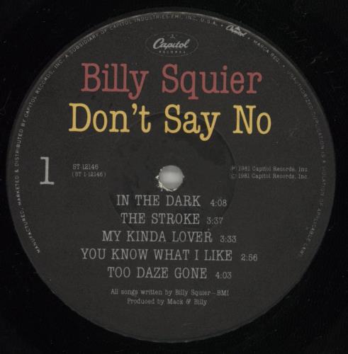 Billy Squier Don't Say No + Inner vinyl LP album (LP record) US BSQLPDO874612