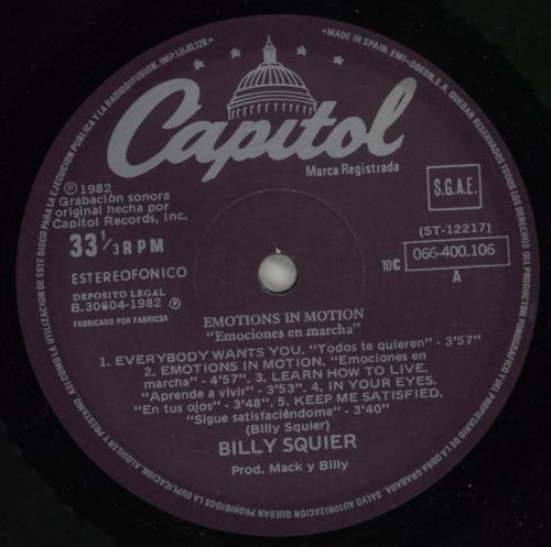 Billy Squier Emociones En Marcha vinyl LP album (LP record) Spanish BSQLPEM875257