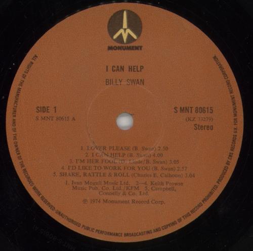 Billy Swan I Can Help vinyl LP album (LP record) UK SW5LPIC391400