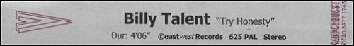 Billy Talent Try Honesty video (VHS or PAL or NTSC) UK B56VITR280723