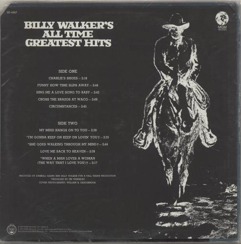 Billy Walker Billy Walker's All Time Greatest Hits vinyl LP album (LP record) US BVQLPBI765565