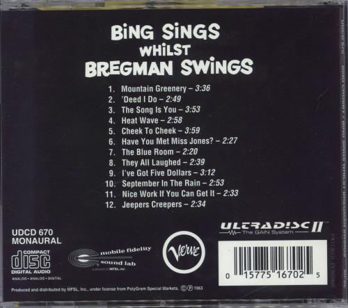Bing Crosby Bing Sings Whilst Bregman Swings - Gold Disc CD album (CDLP) US BNGCDBI830463