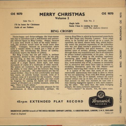 Bing Crosby Merry Christmas (Volume Two) 7" vinyl single (7 inch record / 45) UK BNG07ME878713