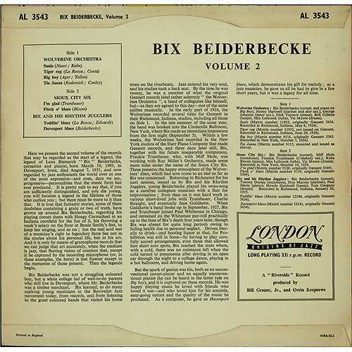 Bix Beiderbecke Volume 2 10" vinyl single (10 inch record) UK BB-10VO408961