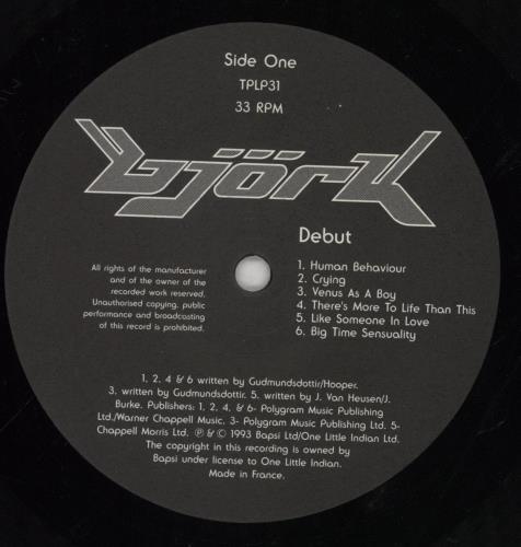 Bj�rk Debut - 1st vinyl LP album (LP record) UK BJKLPDE48821