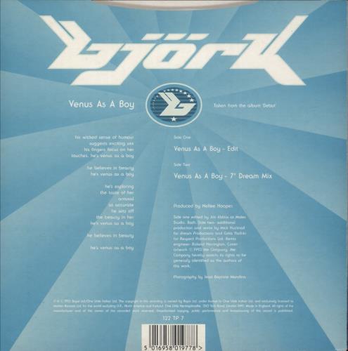 Bjrk Venus As A Boy 7" vinyl single (7 inch record / 45) UK BJK07VE34531