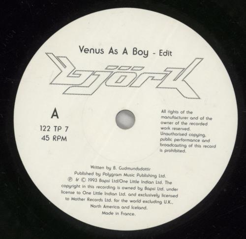 Bj�rk Venus As A Boy 7" vinyl single (7 inch record / 45) UK BJK07VE885909