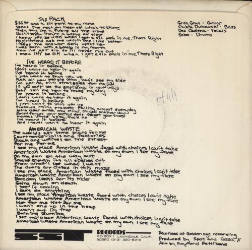 Black Flag Six Pack - 1st - Autographed 7" vinyl single (7 inch record / 45) UK BD707SI857920