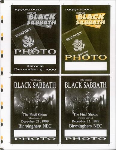 Black Sabbath 1999-2000 European Tour - Uncut Press Sheet tour pass US BLKTPEU427901