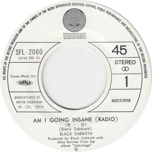 Black Sabbath Am I Going Insane (Radio) 7" vinyl single (7 inch record / 45) Japanese BLK07AM268745
