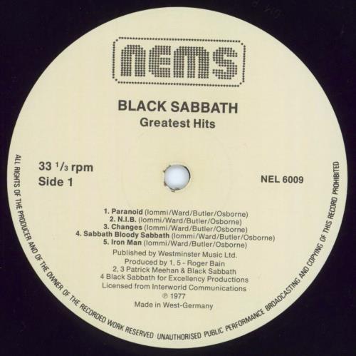 Black Sabbath Greatest Hits - EX vinyl LP album (LP record) German BLKLPGR816664