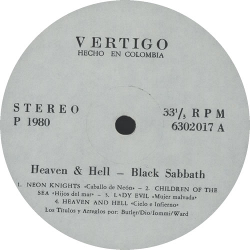 Black Sabbath Heaven And Hell vinyl LP album (LP record) Colombian BLKLPHE280618