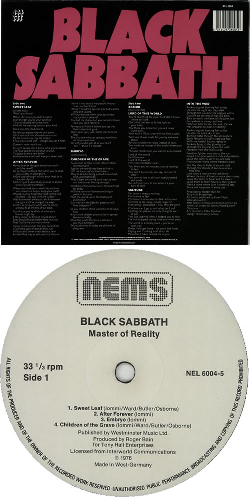 Black Sabbath Master Of Reality vinyl LP album (LP record) German BLKLPMA606693