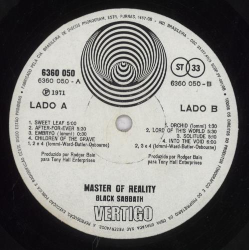 Black Sabbath Master Of Reality vinyl LP album (LP record) Brazilian BLKLPMA846403