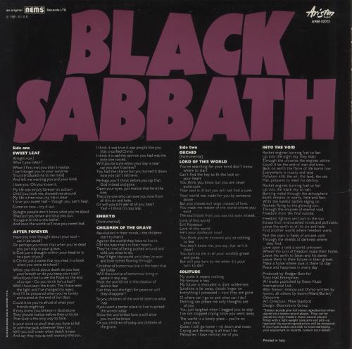 Black Sabbath Master Of Reality vinyl LP album (LP record) Italian BLKLPMA869675