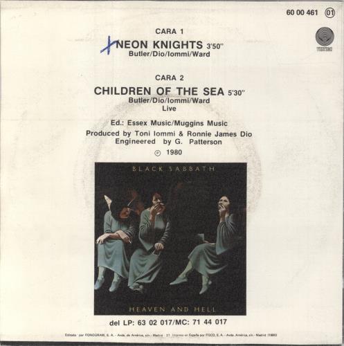 Black Sabbath Neon Knights + Sleeve 7" vinyl single (7 inch record / 45) Spanish BLK07NE849663