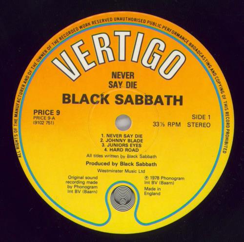 Black Sabbath Never Say Die! - Priceless Sticker vinyl LP album (LP record) UK BLKLPNE820552