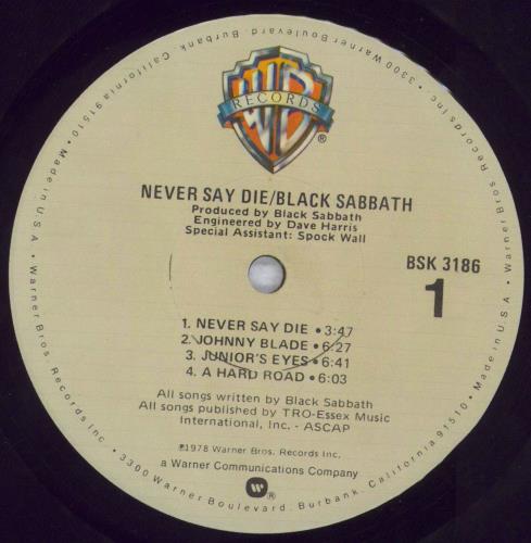 Black Sabbath Never Say Die - EX vinyl LP album (LP record) US BLKLPNE832640