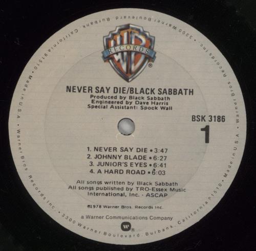 Black Sabbath Never Say Die - VG vinyl LP album (LP record) US BLKLPNE874758