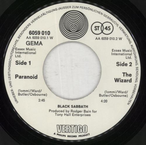 Black Sabbath Paranoid 7" vinyl single (7 inch record / 45) German BLK07PA849531