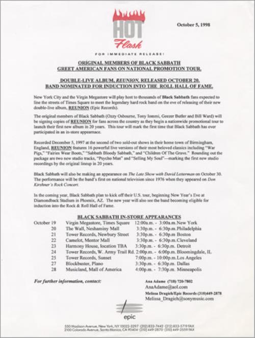 Black Sabbath Reunion media press pack US BLKPPRE203473