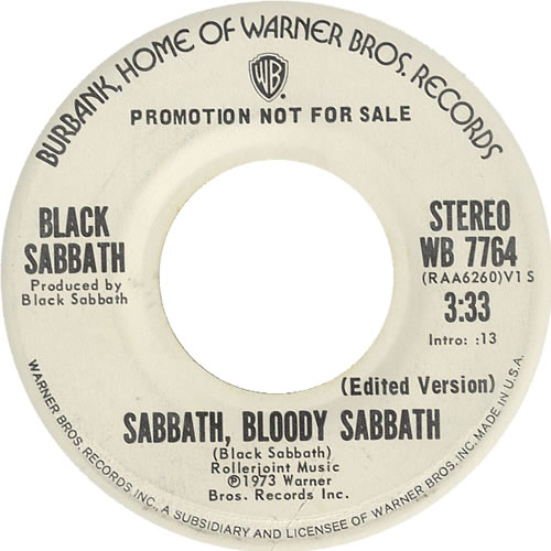 Black Sabbath Sabbath Bloody Sabbath 7" vinyl single (7 inch record / 45) US BLK07SA450978
