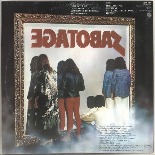Black Sabbath Sabotage vinyl LP album (LP record) Australian BLKLPSA719410