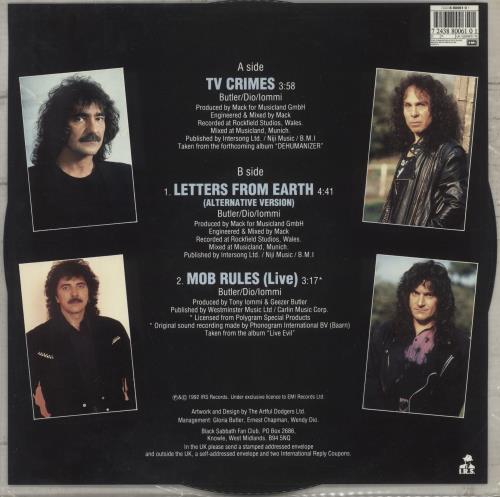 Black Sabbath T.V. Crimes 12" vinyl picture disc (12 inch picture record) UK BLK2PTV19925
