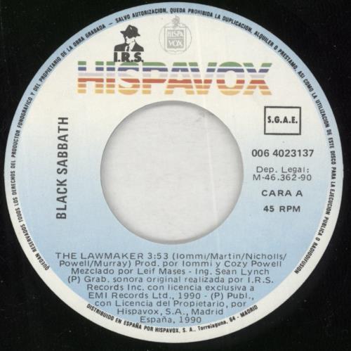 Black Sabbath The Lawmaker 7" vinyl single (7 inch record / 45) Spanish BLK07TH170160