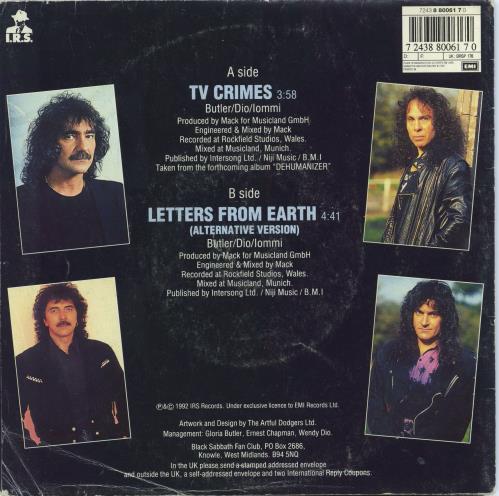 Black Sabbath TV Crimes - Poster Sleeve - EX 7" vinyl single (7 inch record / 45) UK BLK07TV747123