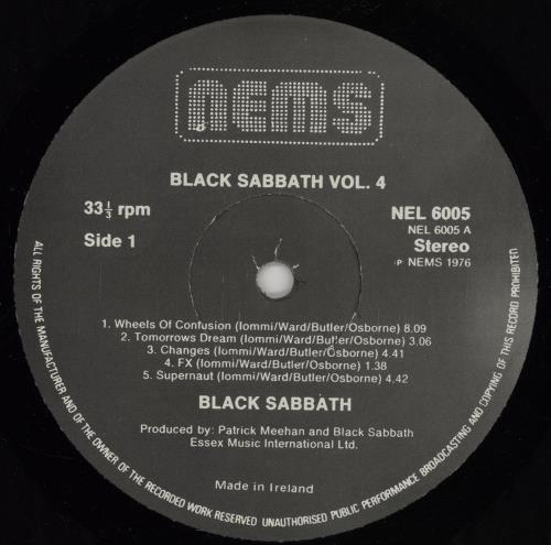 Black Sabbath Vol. 4 vinyl LP album (LP record) Irish BLKLPVO309224