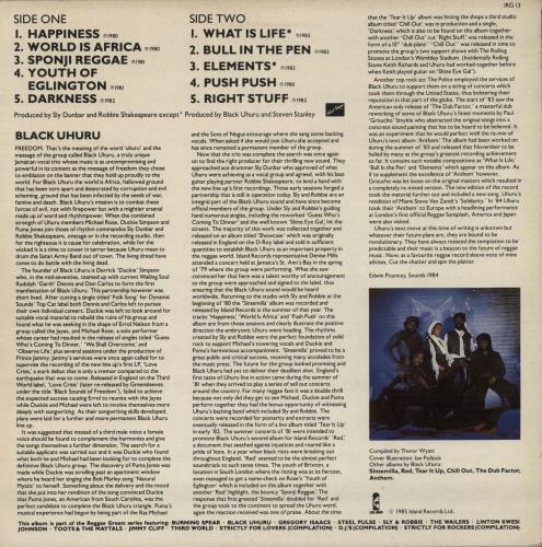Black Uhuru Reggae Greats vinyl LP album (LP record) UK BUHLPRE466159