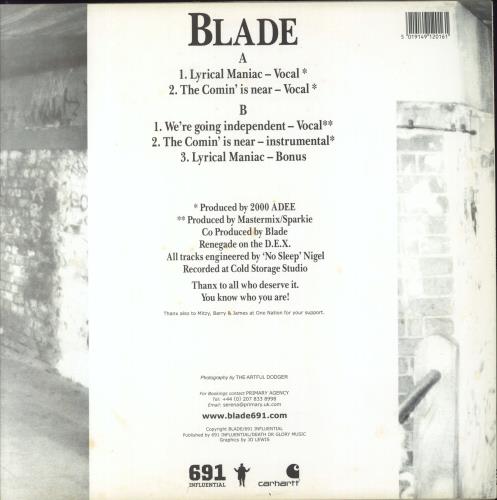 Blade Lyrical Maniac 12" vinyl single (12 inch record / Maxi-single) UK 14B12LY854312