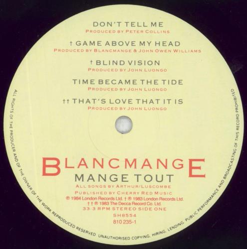 Blancmange Mange Tout vinyl LP album (LP record) UK BLALPMA152148